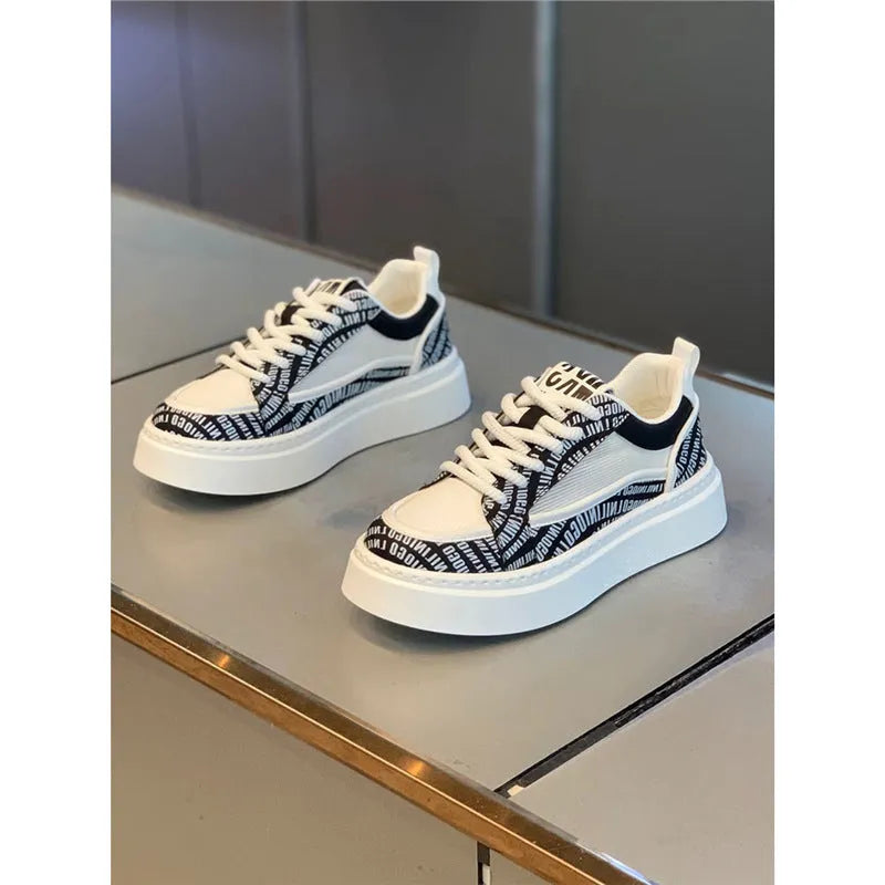 Men's white canvas board shoes with thick rubber sole and low heel, shown in white, black, grey, and green colour options.