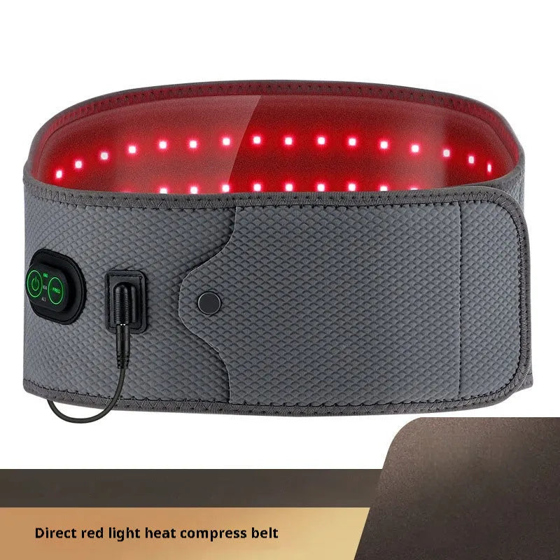 Grey electric waist therapy belt with red light hot compress beads and adjustable neoprene support
