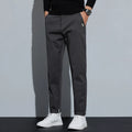 Men's combed cotton light business casual trousers, mid waist, medium elastic, dark grey black khaki grass grey, sizes 28-36