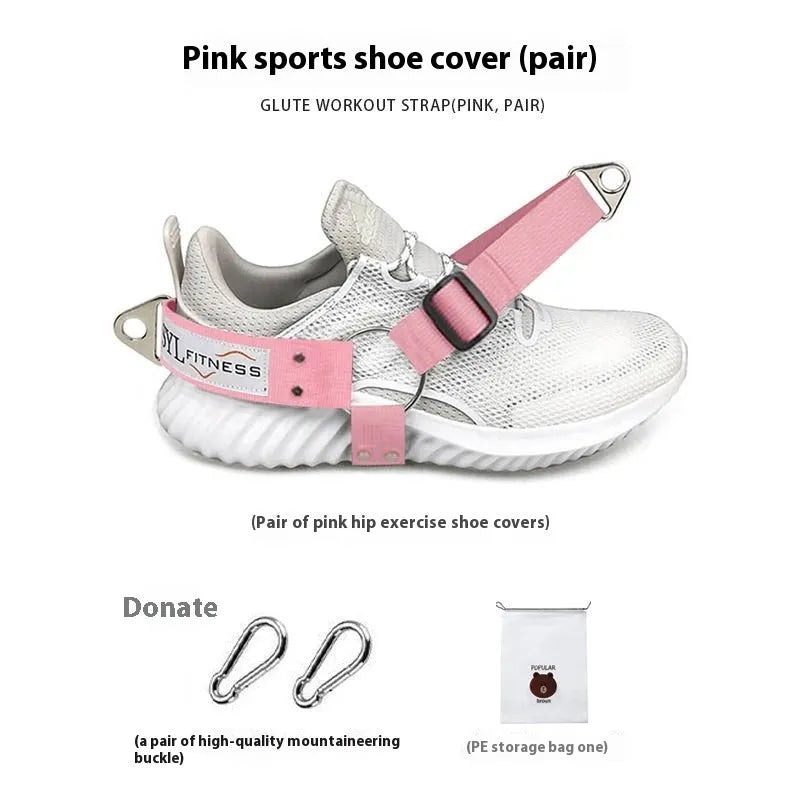 Black ankle strap with metal buckle for leg attachment in rope access or training