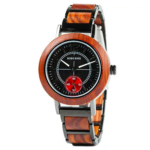 BOBO BIRD wooden couple watch set R12 R13 with natural wood case, Hardlex mirror, 43.7mm men's and 36.1mm women's sizes