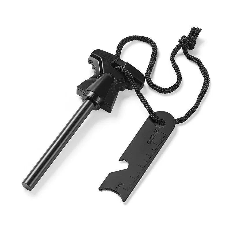 Butterfly-shaped stainless steel firesteel with bottle opener measuring 117mm by 43mm