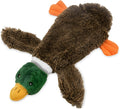 Green wild duck design stuffless dog toy with dual squeakers and bottle cavity opening
