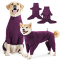 Dark grey polar fleece dog clothes with high collar and four-legged design for winter warmth