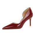 Women's patent leather stiletto pumps with hollow shallow mouth design in nude colour