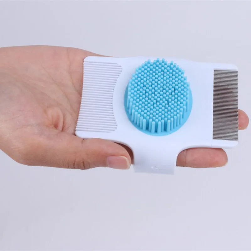 Blue multifunctional dog grooming comb with floating hair removal and massage nodules