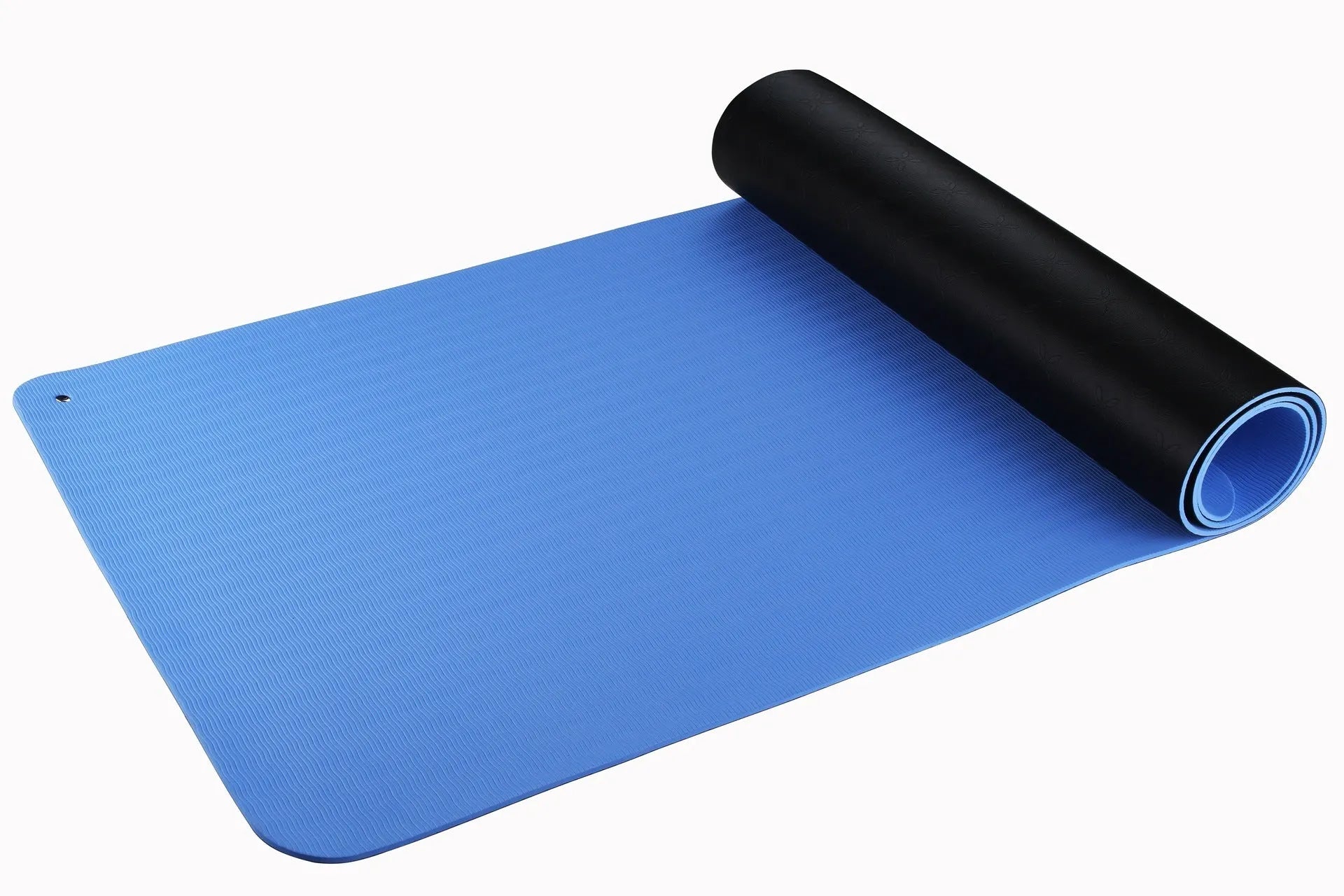 Blue conductive grounding yoga mat with plants pattern measuring 182 x 61 cm with 5mm thickness