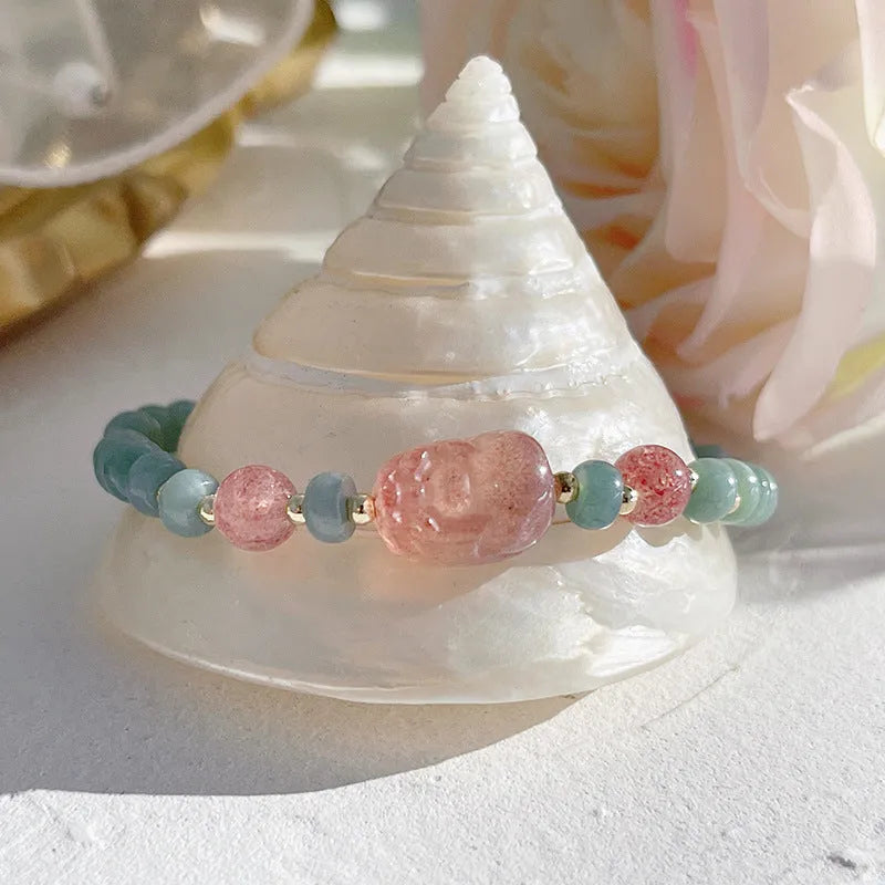 Natural blue water jade bracelet with gourd peace buckle charm in ethnic retro style