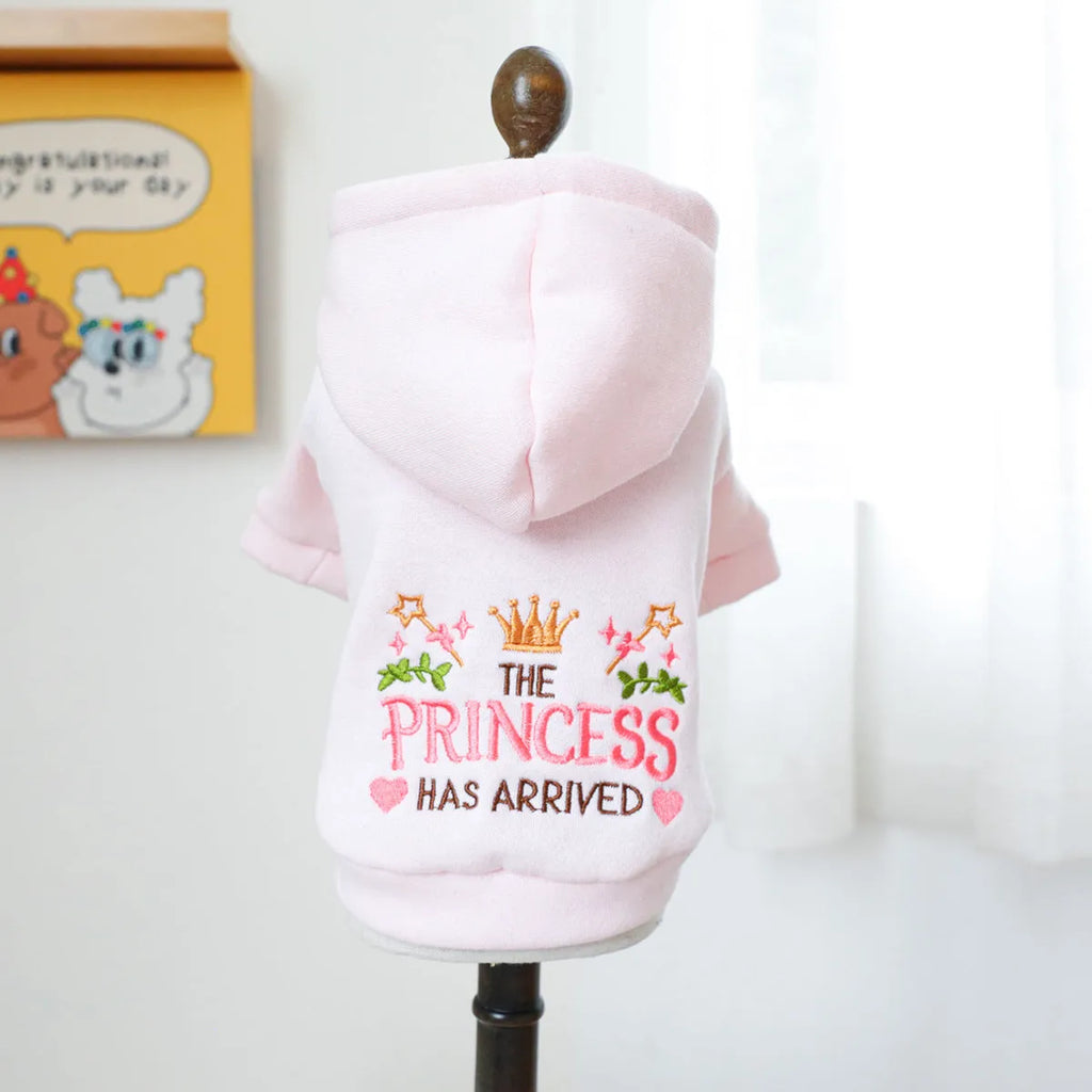 Hooded Little Princess pet sweater in polyester, sizes XS to XL with chest 30-54cm and length 20-40cm