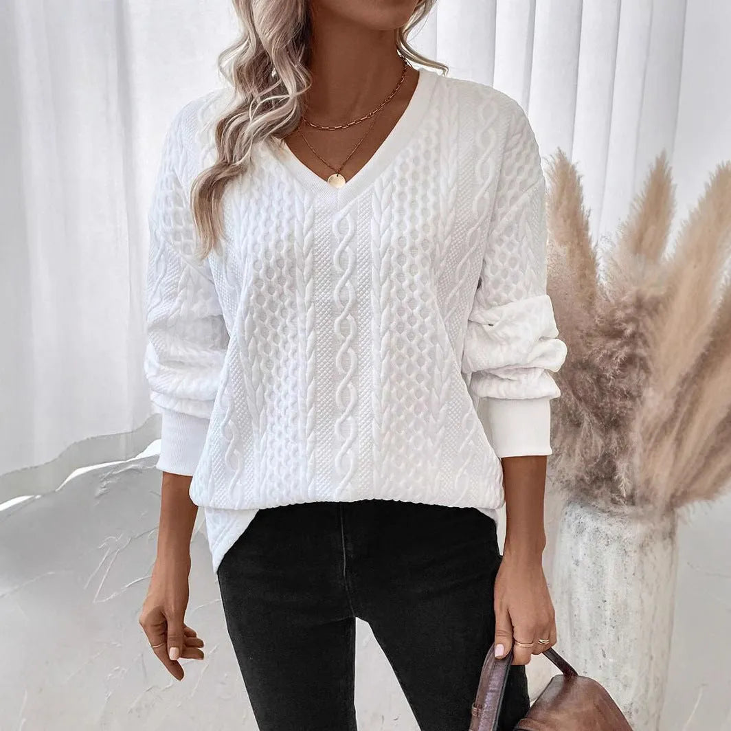 Milky white loose fit long sleeve T-shirt with 3D pattern in Japanese Korean style