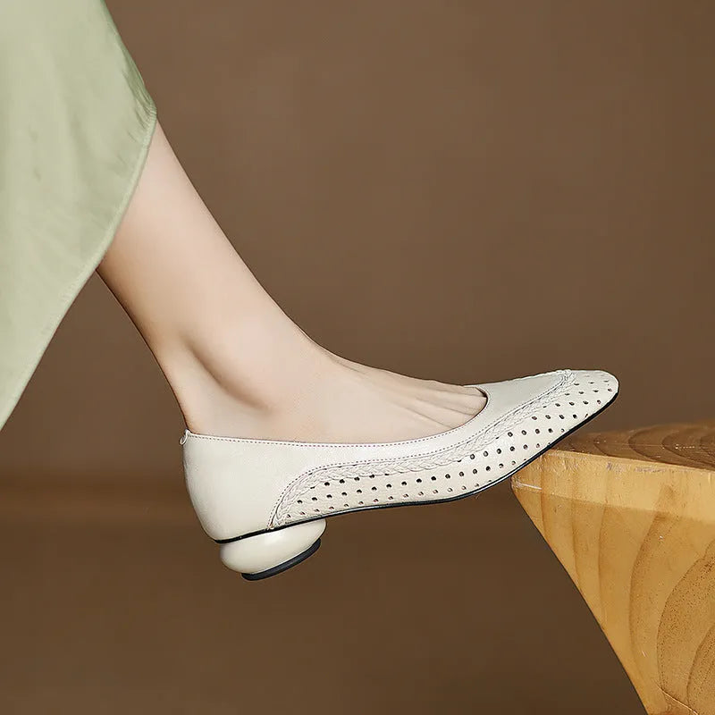 Women's shallow mouth hollow-out round toe mid heel sandals in light colours