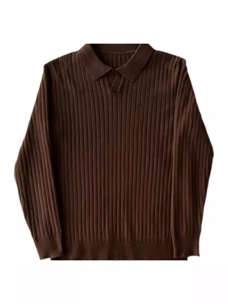 Men's Korean style slim fit long sleeve t-shirt in black, white, or brown polyester