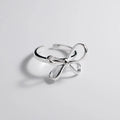 S925 silver bow ring with adjustable open band, simple line design, silver finish