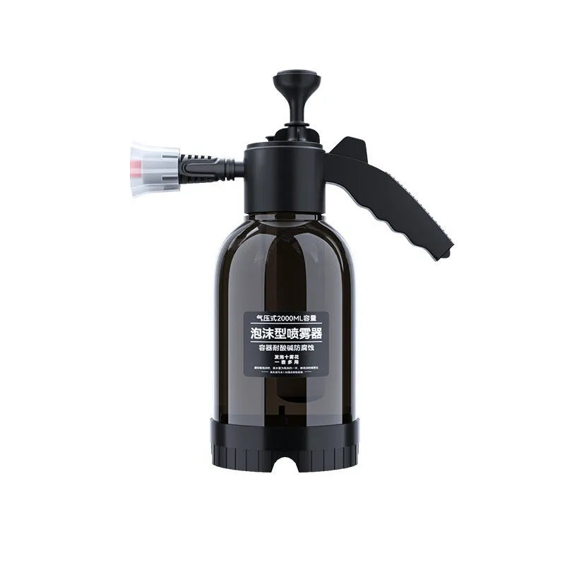 Black 2L foam watering can sprayer with ergonomic handle and adjustable nozzle for garden and car cleaning