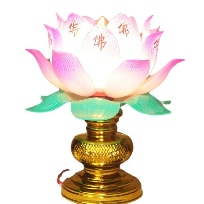 Colourful lotus flower design Buddha plug-in lamp for altar worship.