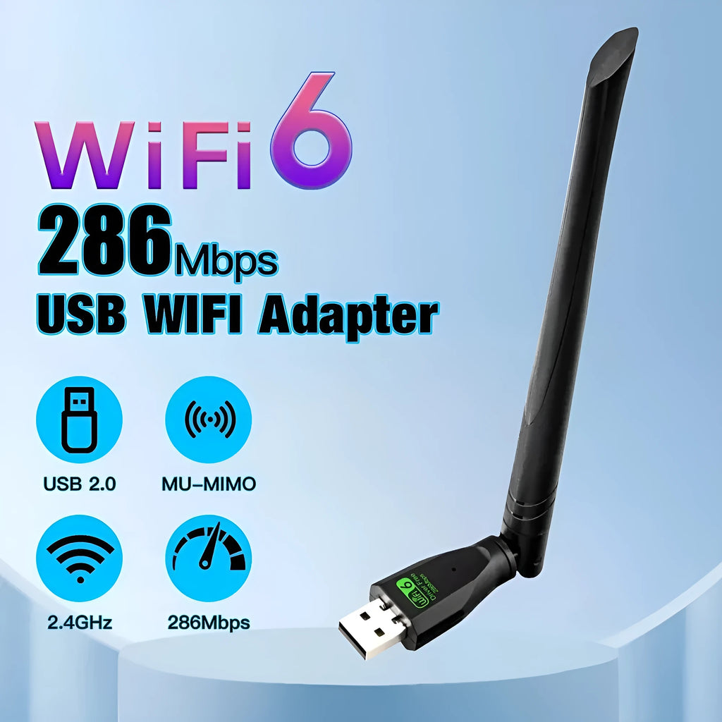 Black USB WiFi6 wireless network card with compact design for computer connectivity