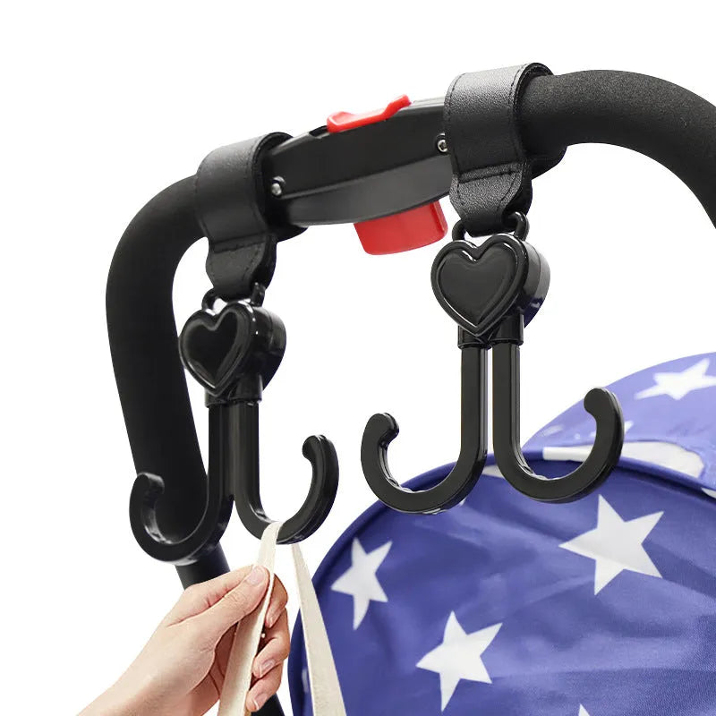 Double hook love hook for baby carriage and electric bike in black leather finish