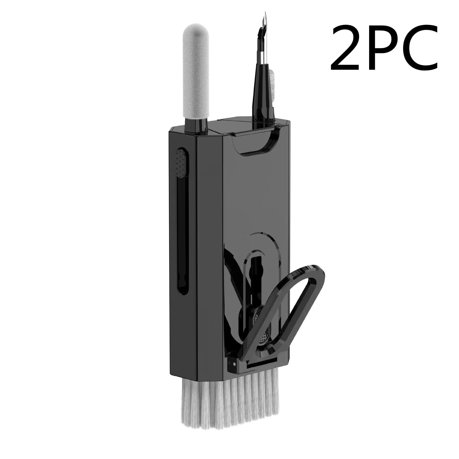 5-in-1 digital device cleaning kit with brush, metal tip, and black flocking sponge head