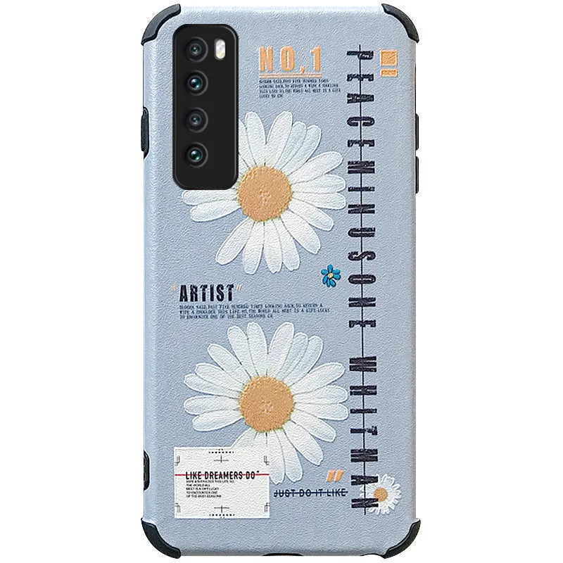 Daisy Samsung phone case TPU back cover in blue with daisy print for Samsung A50