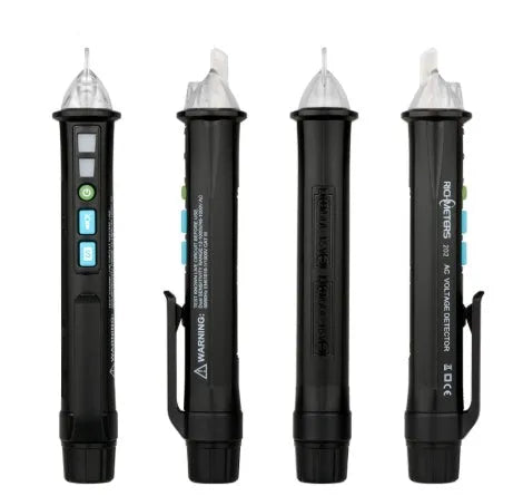 Intelligent electrical test pen for line detection in black or AC 10 colour with sound and light indicators.