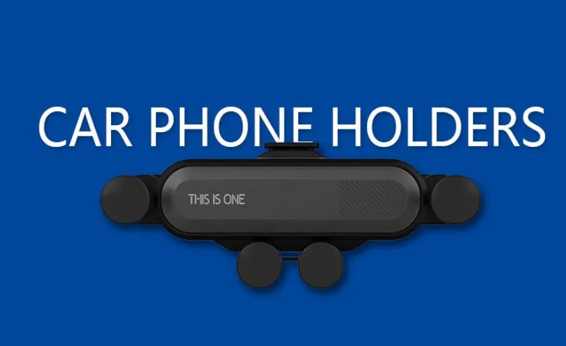 Universal black plastic car phone holder clipped onto a vehicle air vent