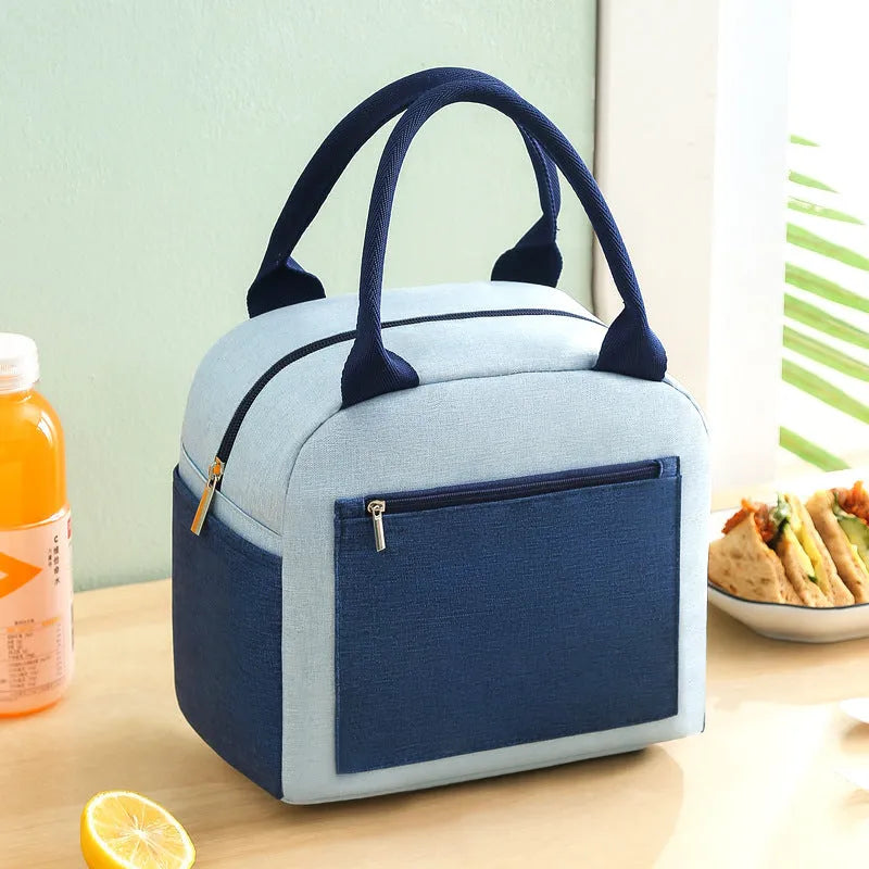 Aluminium foil insulated lunch bag in oxford cloth, shown in blue colour
