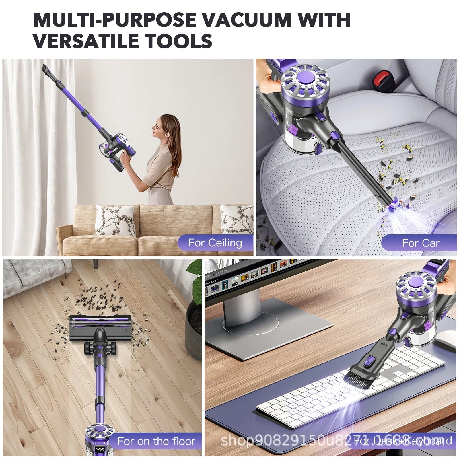 Purple household small portable telescopic vacuum cleaner with brushless motor