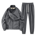 Men's sports leisure warm cardigan suit with long sleeve coat and trousers in gray, with shoulder bag