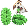Green cactus-shaped rubber dog chew toy with textured bumps and a central food channel for dental care.