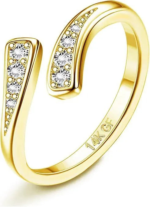 Geometric alloy toe ring with real gold plating and decorative rhinestone or water drop design
