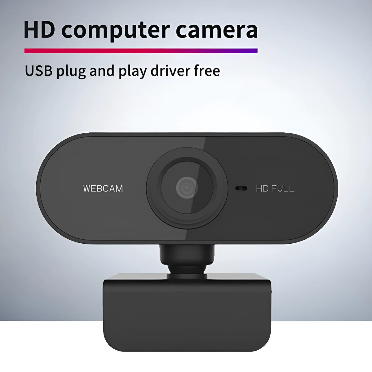 1080P USB webcam with rotatable microphone and HD objective lens in black