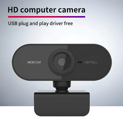 1080P USB webcam with rotatable microphone and HD objective lens in black