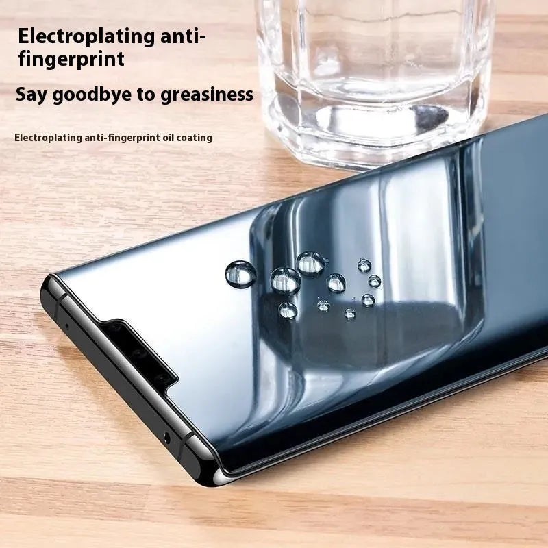 UV full glue tempered glass screen protector for Samsung Galaxy S24 showing HD clarity and full-screen coverage