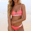 Women's polyester bikini set in black and white dots or red and white stripes pattern for swimming