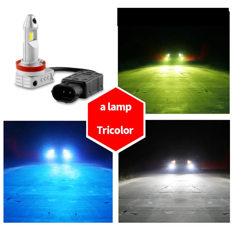 Single LED fog lamp bulb with aluminium housing, showing connector types H8 H9 H11 9005 9006 PSX24 PSX26.