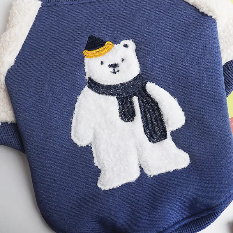 Dark blue fleece-lined winter dog coat for cold weather in cotton material
