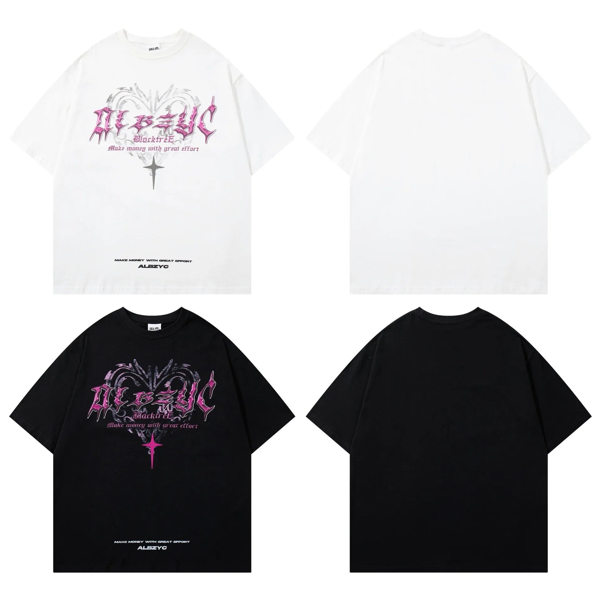 Men's black cotton t-shirt with printed design showing loose fit and short sleeves