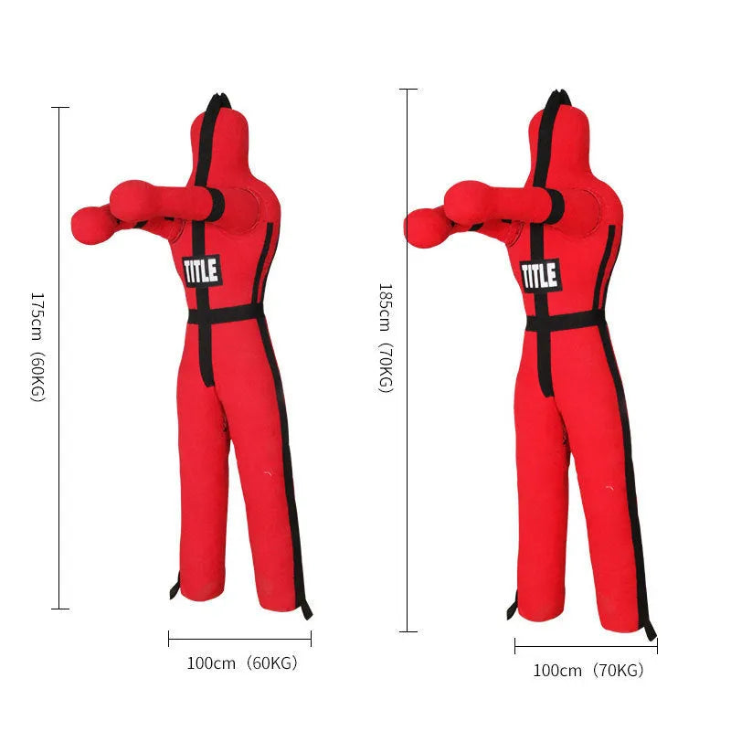 Humanoid Punching Bag Boxing Wrestling Sparring Dummy Explosion-Proof Space Leather Hollow Self-Filling Fire Fighting Training Two-Leg Dummy for Martial Arts Sanda and Fitness Workout Black or Red