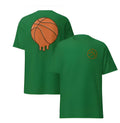 Men's short-sleeved polyester mesh T-shirt in maroon colour with a ball-style pattern.