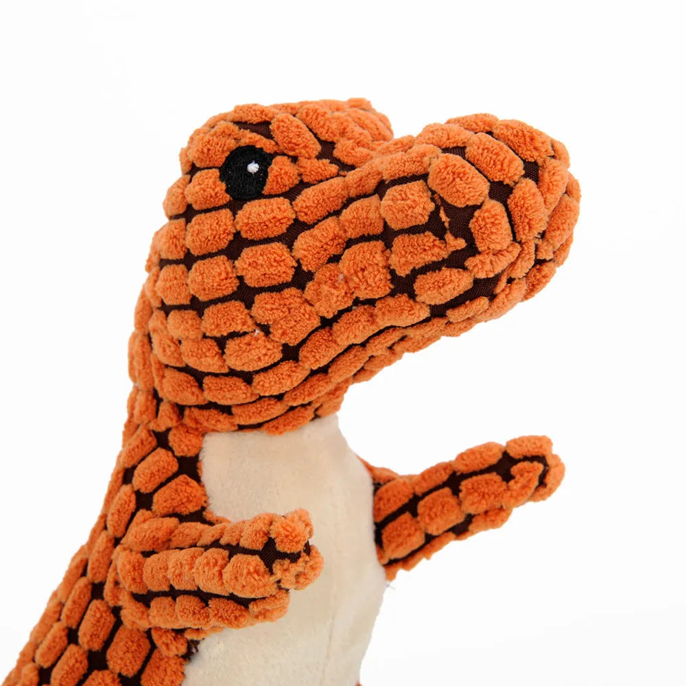 Dinosaur plush dog toy with squeaker, corn velvet outer and PP cotton filling, 25cm or 50cm