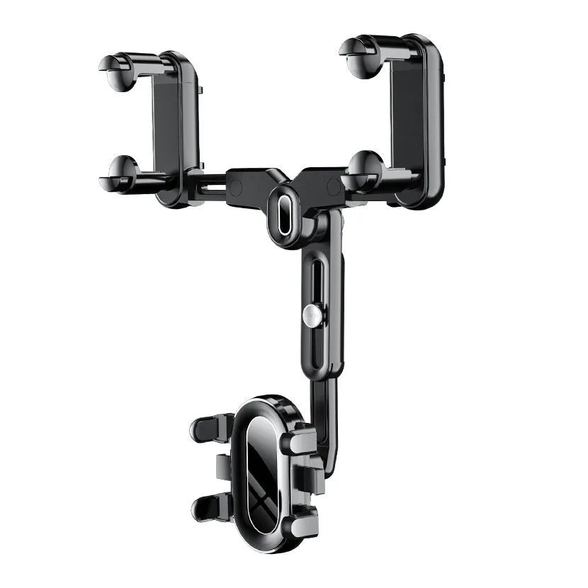 Universal retractable mobile phone holder attached to car rear view mirror bracket
