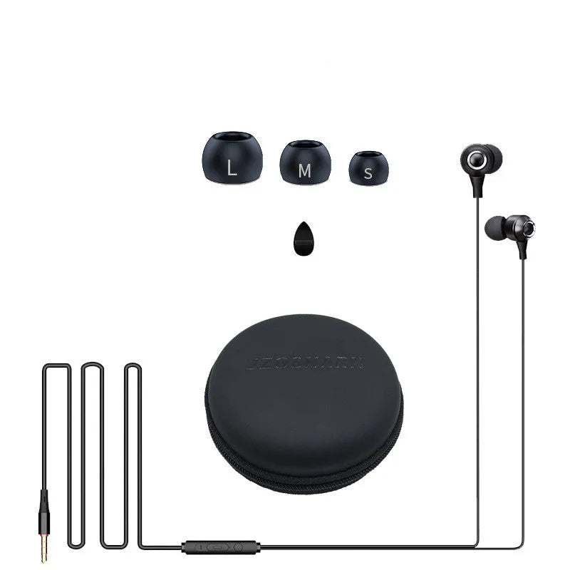 Wired in-ear headphones with 3.5mm straight plug, silicone earplugs, and TPE cable