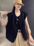 Women's loose-fit short-length polyester vest in milky white with side pockets