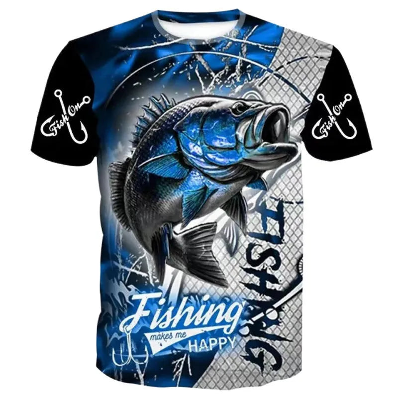 Men's fishing pattern printed short sleeve t-shirt in loose fit style with digital printed design