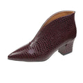 Women's black martin boots with pointed embossed toe and chunky heel