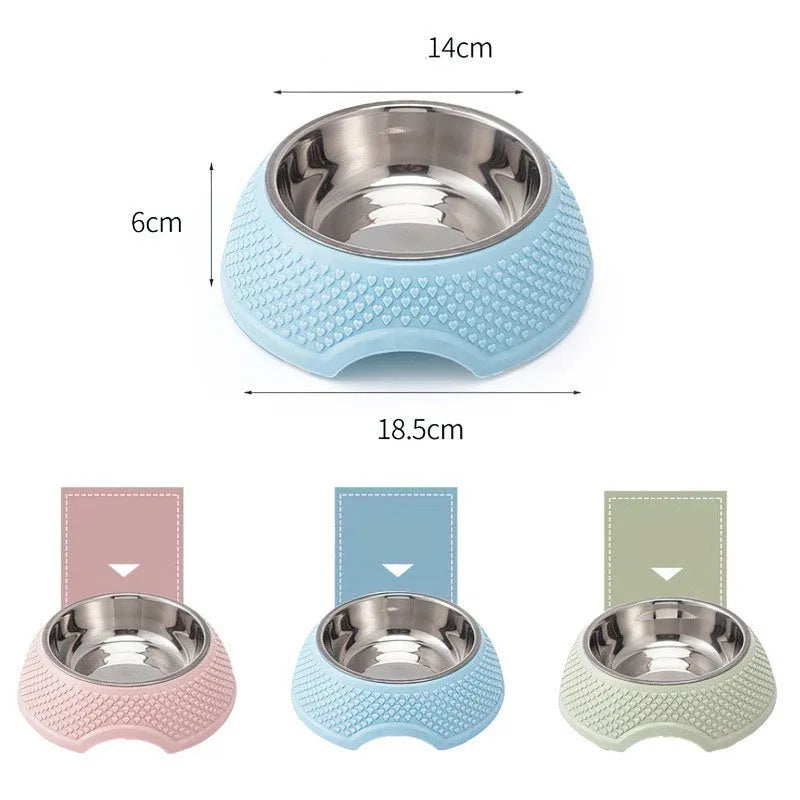 Blue stainless steel pet bowl with non-slip base for cats and dogs