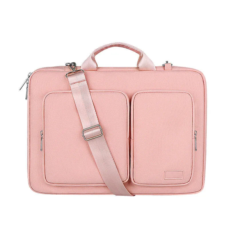 Shock proof shoulder laptop bag in gray polyester with zipper closure and retractable handle for 15.6 inch laptop