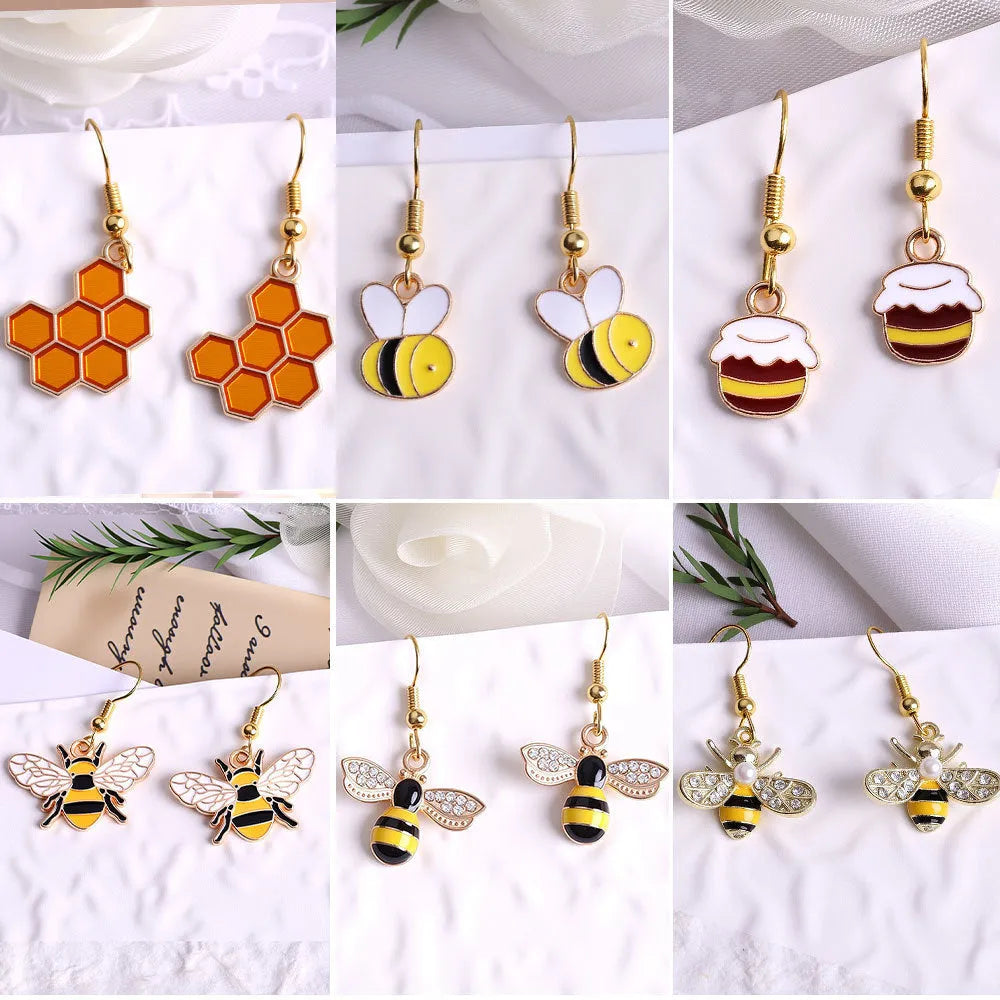 Cartoon bee earrings made of alloy with electroplated finish in pastoral style, six colour options