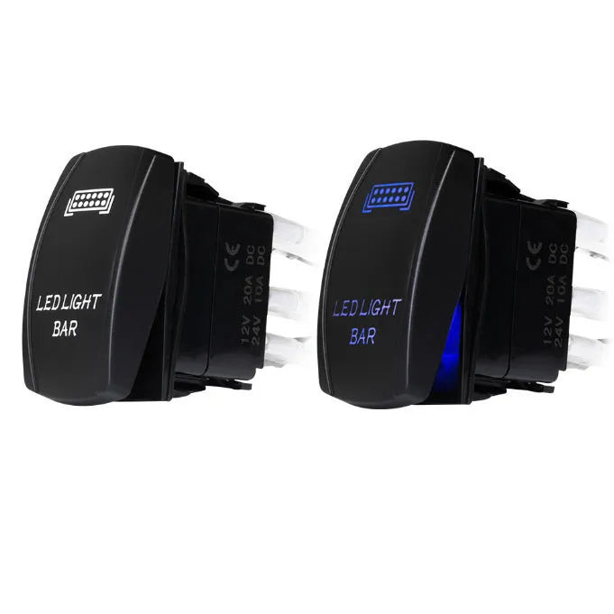 Black off road LED spotlight wiring harness with integrated switch and connectors for vehicle lighting installation