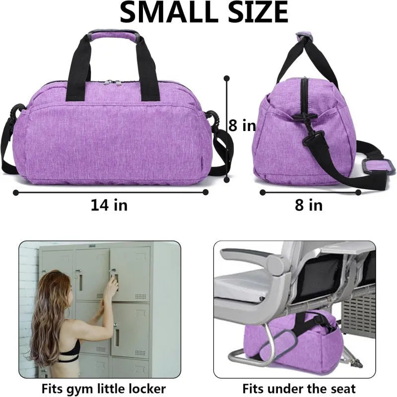 Small polyester portable luggage bag in grey with curved shoulder strap on white background